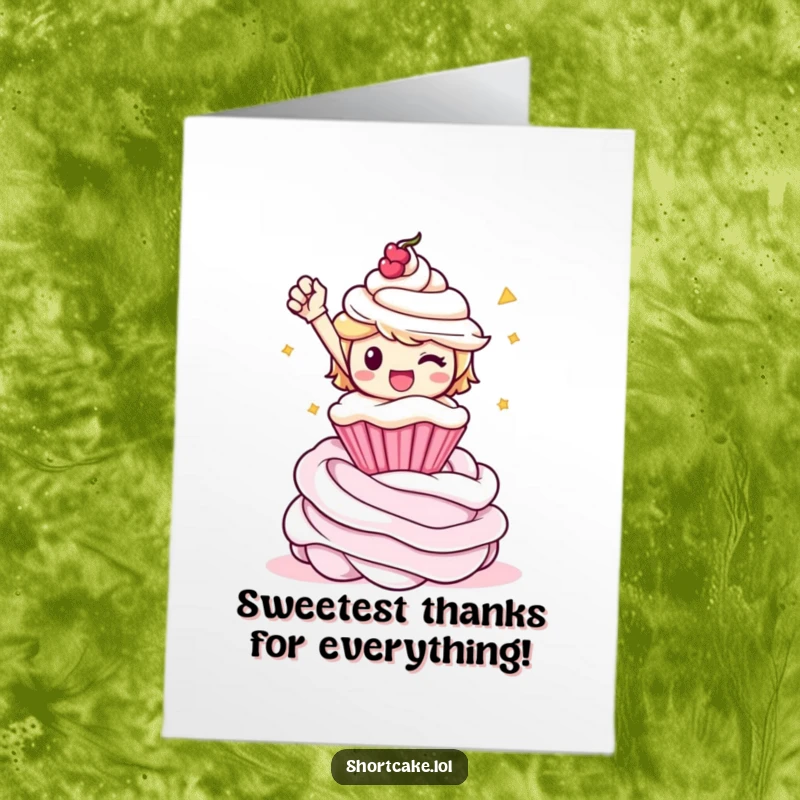 Funny Free Printable Thank You Card: Shortcake character strikes a triumphant pose, expressing sweet gratitude in a hilarious way.