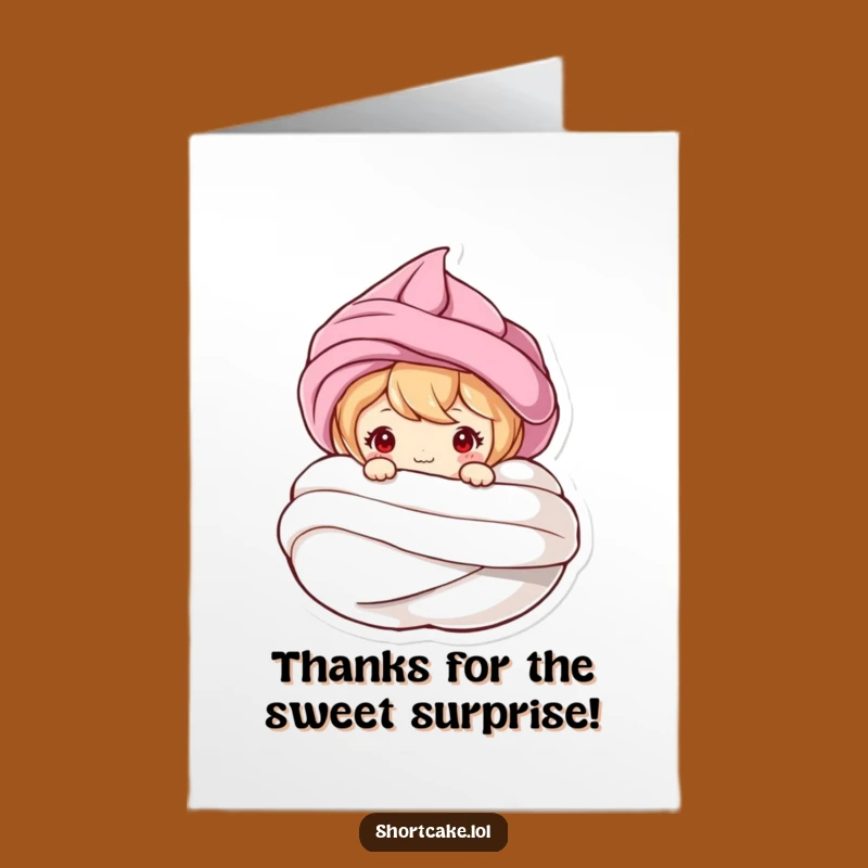 Free Printable Thank You Card: Shortcake Peeking Meringue, Downloadable Sweet Appreciation Gift