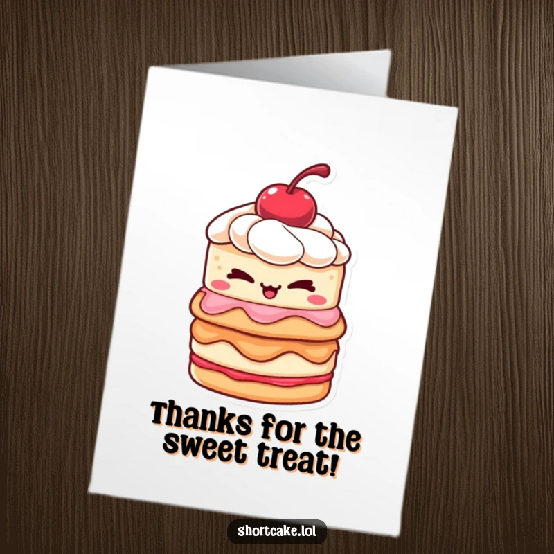 Funny Free Printable Thank You Card: A shortcake with a cherry on top gives a sly wink, conveying thanks with charm.