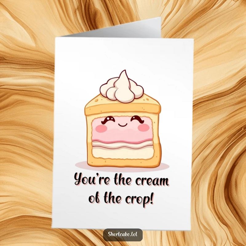 Funny Free Printable Thank You Card: A shortcake slice with a mischievous wink and a cream topping, perfect for a humorous thank you.