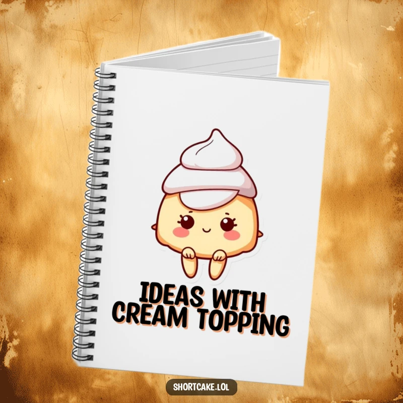 Funny notebook with a shortcake character wearing a cream hat, ideal for jotting down notes with a smile.