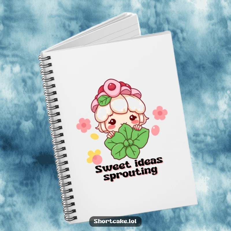 Funny Shortcake Notebook: A shortcake character peeks from behind a mint leaf with a grin, ideal for capturing sweet thoughts.