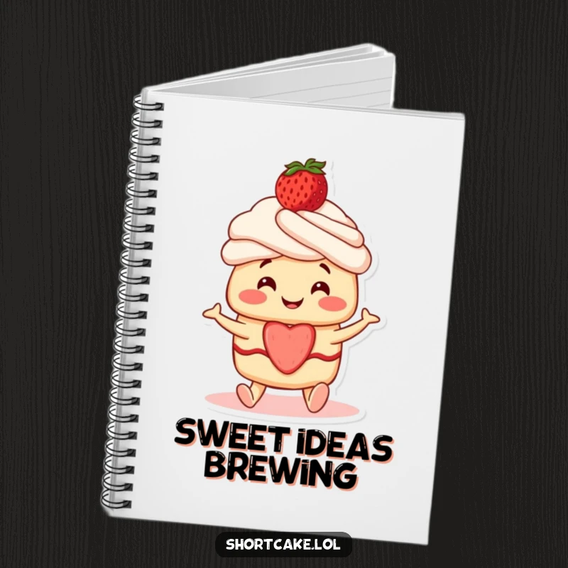 Funny Shortcake Notebook: A smiling shortcake character with a strawberry on top, wiggling its feet, perfect for notes.