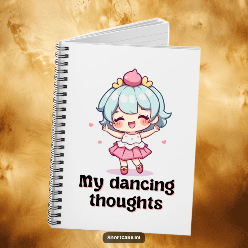 Funny notebook with a shortcake character performing a delightful, wobbly dance, great for capturing ideas.