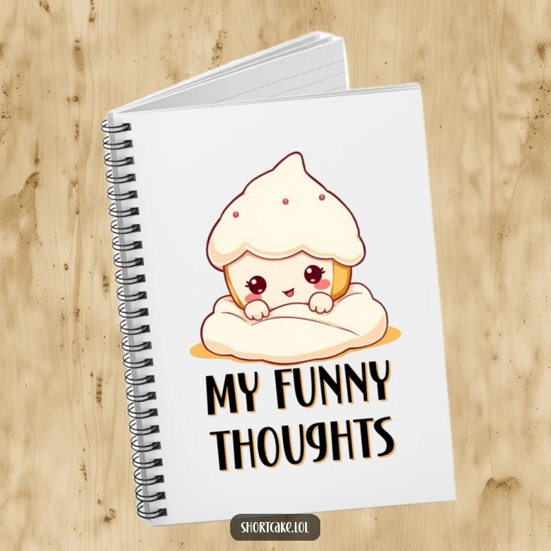 Funny kawaii shortcake character making a silly funny face, perfect for jotting down sweet thoughts and ideas. Gift idea.