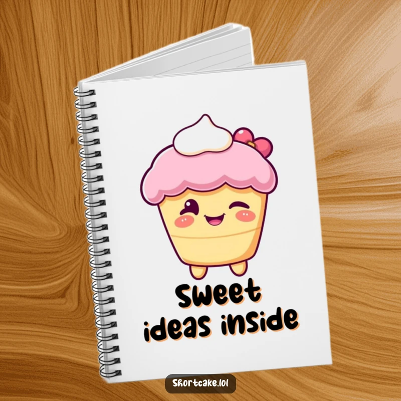Funny notebook with a shortcake character winking playfully, perfect for jotting down sweet thoughts and ideas.