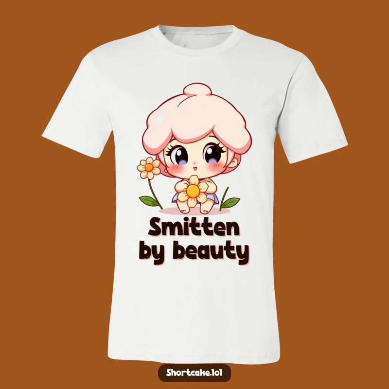 Funny Shortcake T-Shirt: Wide Eyes Admiring Flower, Adorable Tee for Sweet Souls