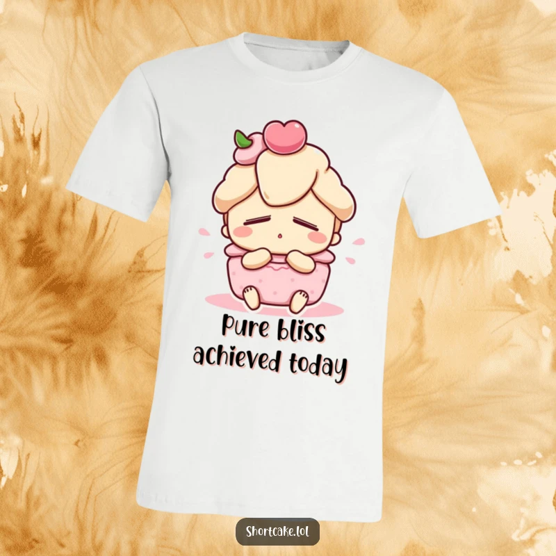 Funny shortcake character t-shirt, eyes closed in a satisfied sigh, sweet dessert graphic, perfect funny gift.