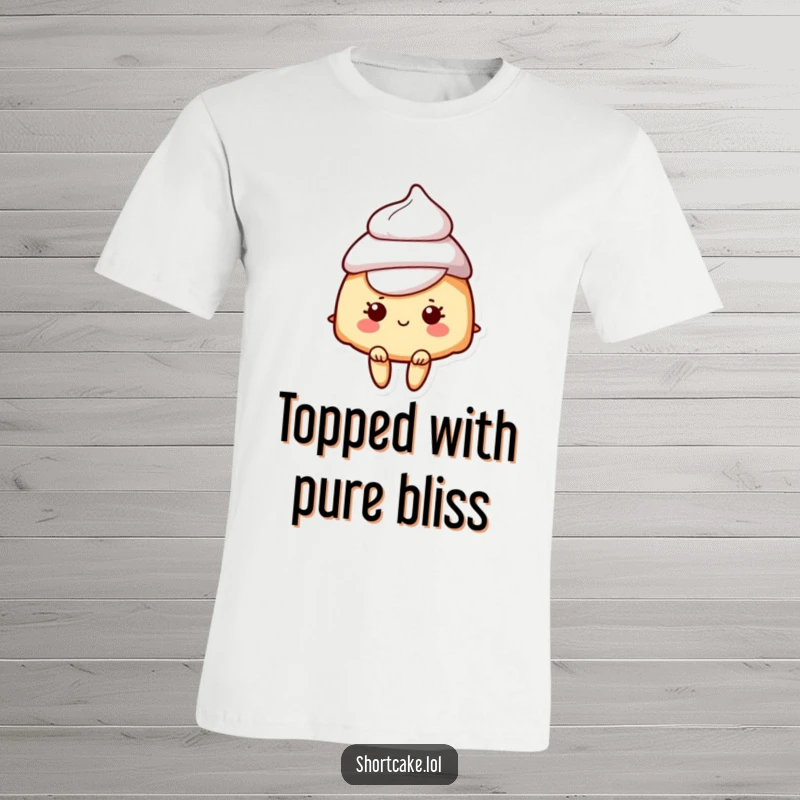 Funny t-shirt showcasing a shortcake character charmingly adorned with a generous dollop of cream as its hat.