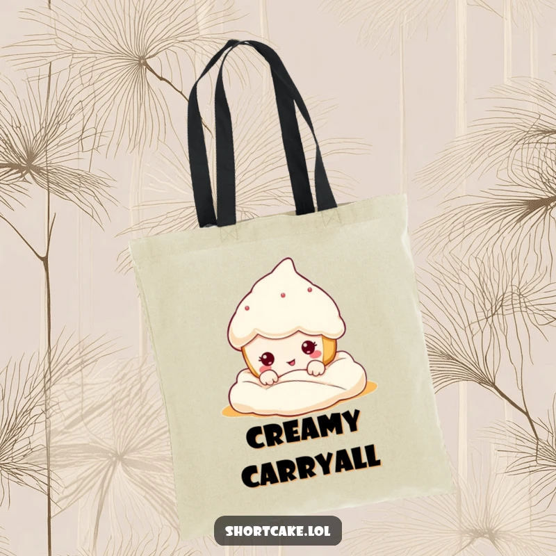Funny kawaii shortcake peeking from cream, making a hilarious funny face, perfect for carrying treats and smiles. Excellent gift.