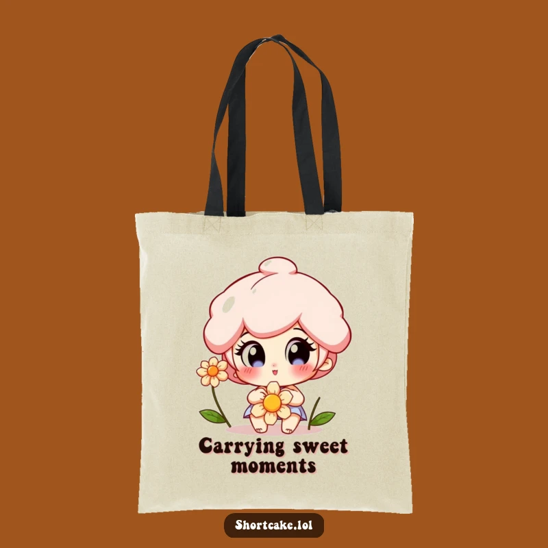Funny Shortcake Tote Bag: Delighted Eyes Flower Design, Chic Gift for Gardeners